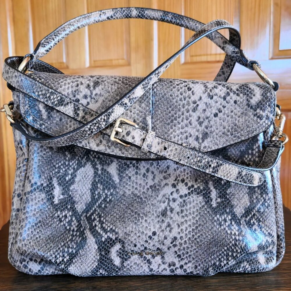 Genuine Leather Snake Python Print Embossed Tote … - image 2